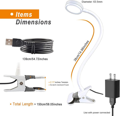 LEPOWER Clip on Light, Book Reading Lamp for Desk, Bed Headboard and Dorm | Adjustable Gooseneck, Color & Brightness Changeable, Adapter Included, LED Table Lamp for Computer, Bedside, Metal, White