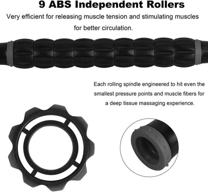 YANSYI Professional 9-Roller Deep Tissue Massage Stick - Portable Muscle Recovery Roller for Athletes, Relieves Post-Workout Soreness & Leg/Back Pain - Portable Physio Tool (Gray)