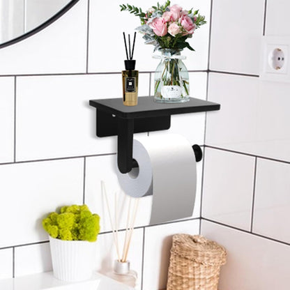 Toilet Paper Holder with Natural Marble Shelf for Bathroom Washroom,Wall Mounted Tissue Holder Suitable for Mega Roll (Brushed Nickel,Small 6.7 * 4.3 in)