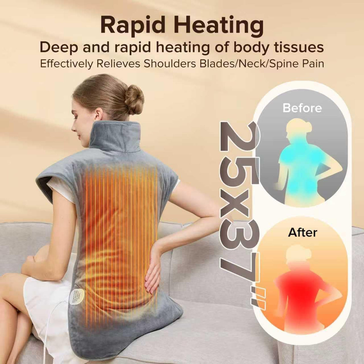 Electric Heating Pad for Neck Back Shoulder Pain Relief, 25"x37" Large Full Body Weighted Heated Pad for Menstrual Cramps - 5 Heat Levels/Snug Fit, Birthday Gifts for Women Men Mom Dad Elders
