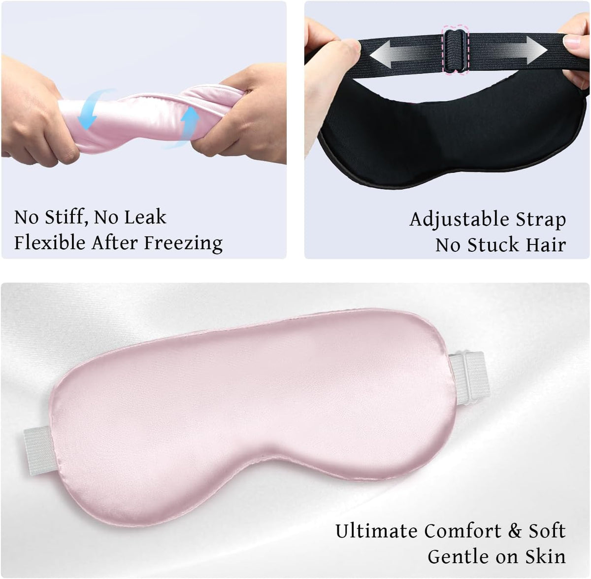 Cooling Eye Mask for Sleeping Migraine Headache Relief Mask Gel Cold Compress Eye Face Ice Pack for Eyestrain Dark Circles and Puffiness Relaxation Gifts for Women Men Silk Reusable-2 Pack