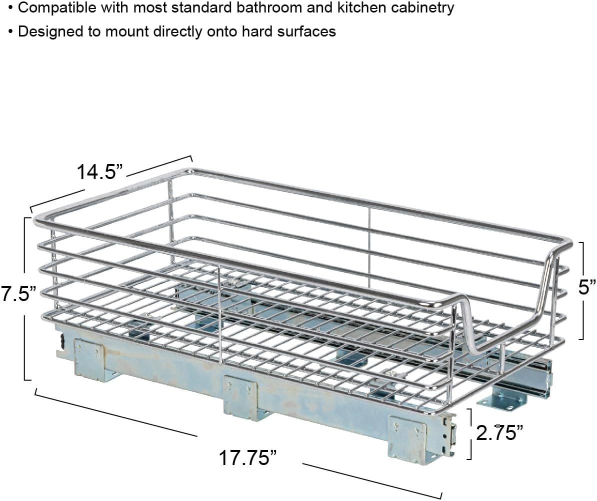 Household Essentials Glidez Multipurpose Chrome-Plated Steel Pull-Out/Slide-Out Storage Organizer for Cookware and Bakeware - 2-Tier Design - Fits Standard Size Cabinet or Shelf, Chrome