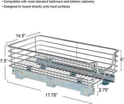 Household Essentials Glidez Multipurpose Chrome-Plated Steel Pull-Out/Slide-Out Storage Organizer for Cookware and Bakeware - 2-Tier Design - Fits Standard Size Cabinet or Shelf, Chrome