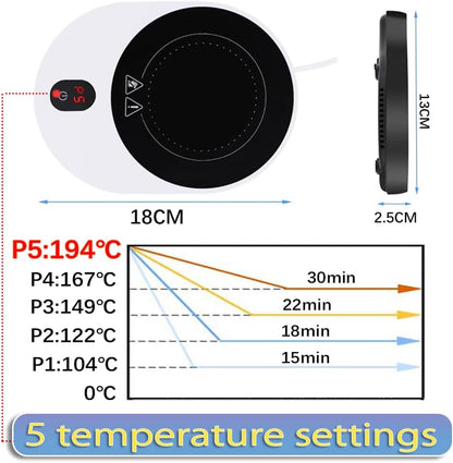 50W Mug/Candle Warmer, Smart Coffee Warmer for Desk, 5 Temp Levels & 1-12H Timing Auto Shut Off, Enlarged Heating Plate Suitable for Most Cups, Gift for Your Friends and Family