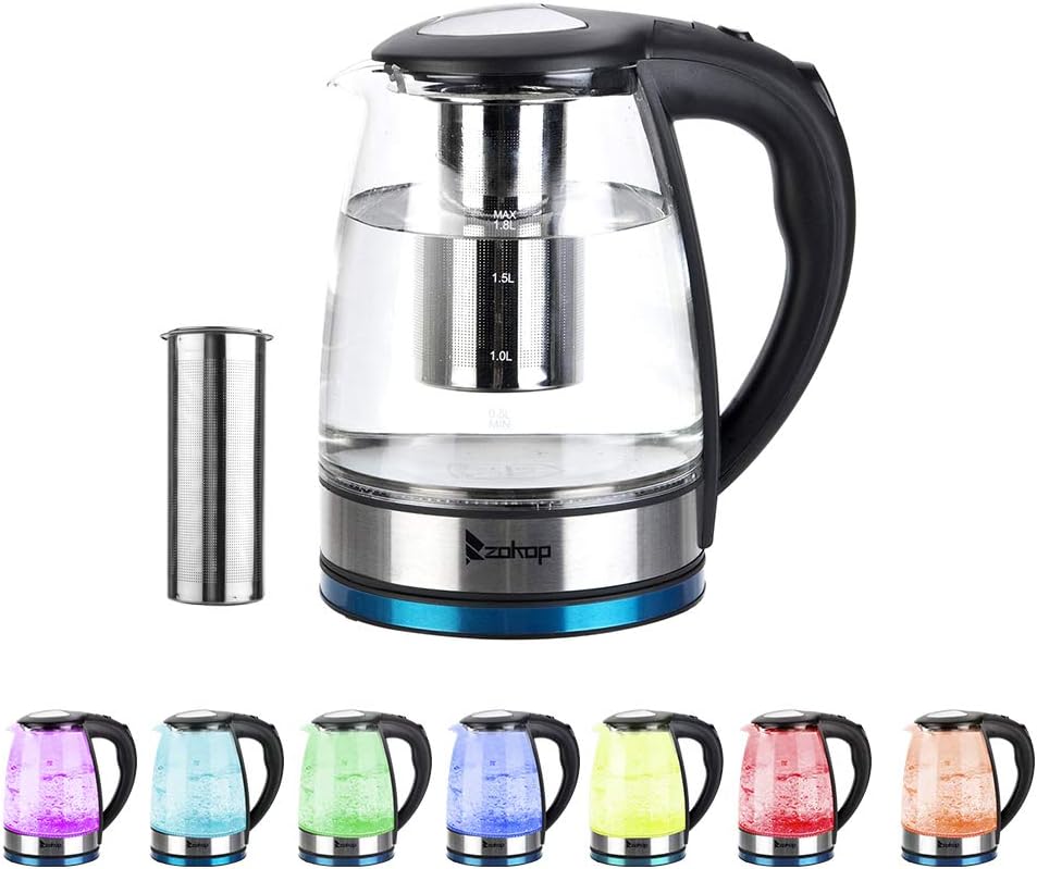Electric Kettle with Glas,Electric Glass Kettle and Tea Maker with Temperature Controls 110V 1500W 1.8L Glass Electric Kettle with Filter, Stainless Steel Lid & Bottom