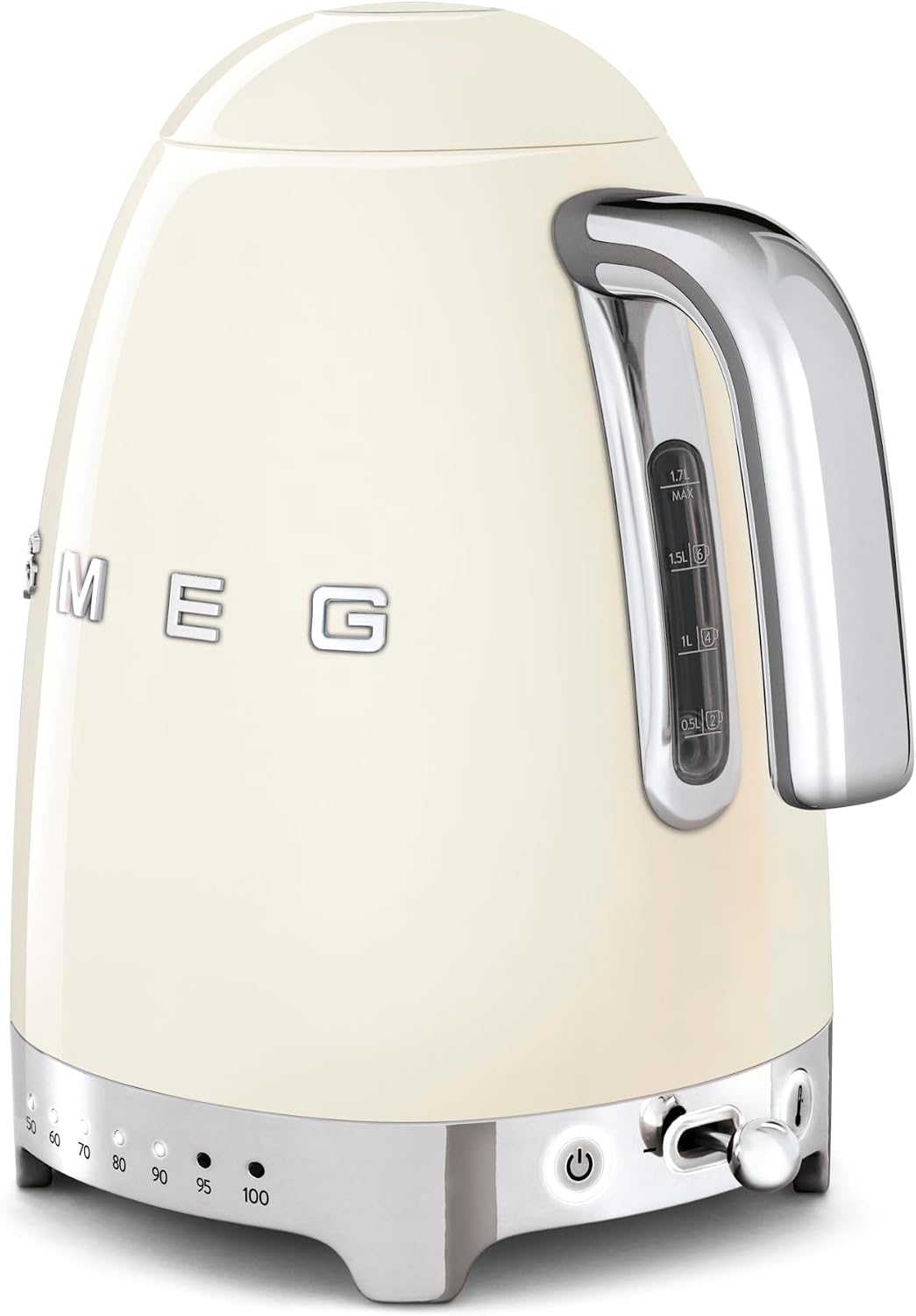 SMEG Variable Temperature Electric Kettle 1.7L (7 Cup), Stainless Steel Tea & Coffee Kettle, Fast Boil, Adjustable Temp 122°F–212°F, Keep Warm, Auto Shut-Off, 360° Base, Retro Style-Cream