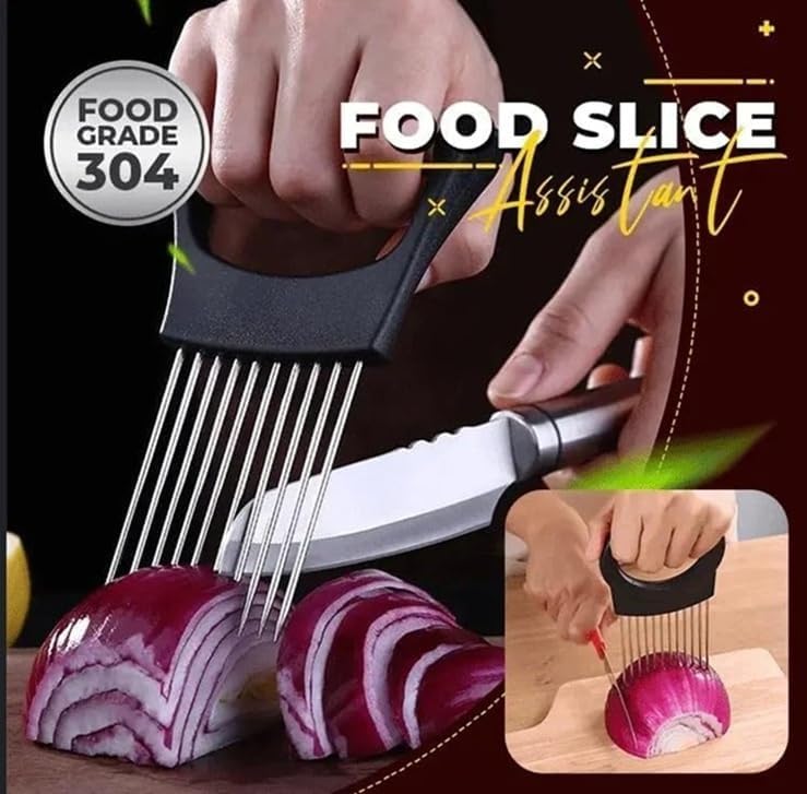 Stainless Steel Onion Slice Holder, New Onion Holder for Slicing, Lemon Slicer Vegetable Cutter, Chopper Slicing Assistant Tool for Potato, Tomato, Meat, Onion Home Kitchen Tools