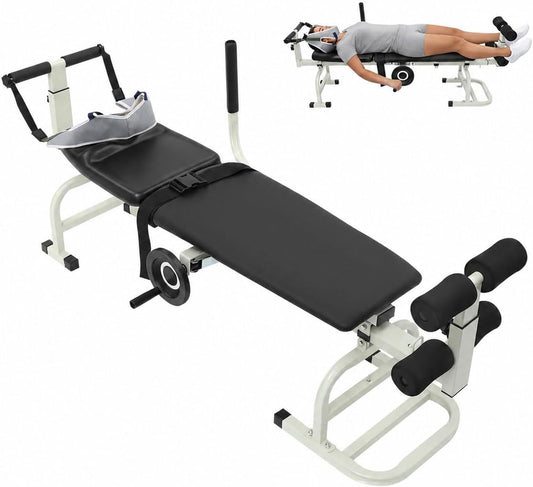 Lumbar Decompression Table with Cervical Traction Full Body Stretching Device for Neck Back Knee Hip Pain Relief Up to 264.5 lbs Weight Capacity