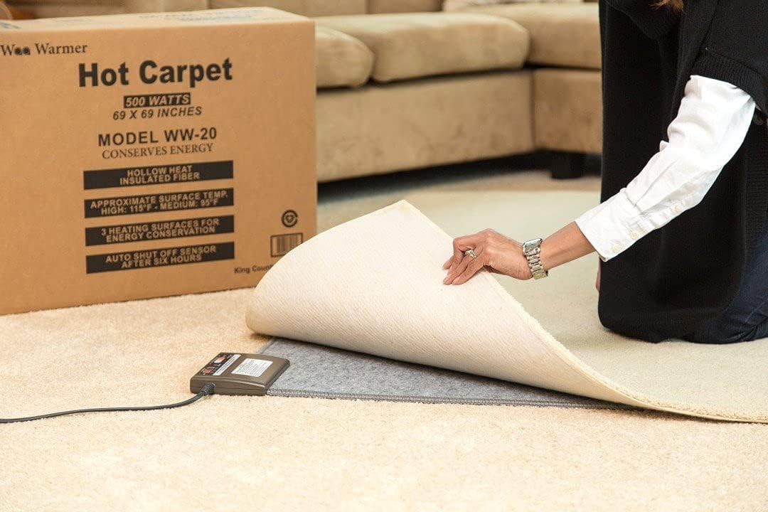 Hot Carpet Under Rug Instant Radiant Floor Heater Electric Mat Heated Area Rug Great for Yoga (720 Watt 92" x 76.5" Inches) Made in Seattle WA