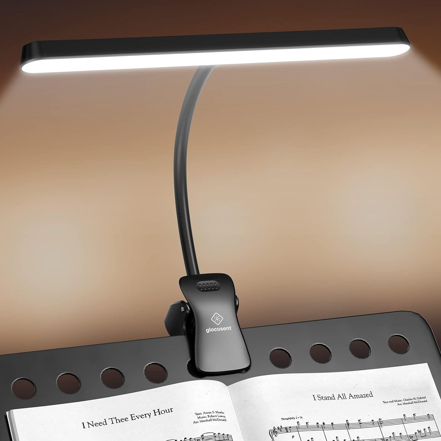 Glocusent Rechargeable Music Stand Light,11.2” Wide Clip On Light for Piano | 57 LED Piano Light, 3 Colors & 5 Brightness Piano Lamp,140Hrs Runtime, For Musician/Piano Player/Sheet Music/orchestra