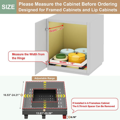 Fokyfok Pull out Cabinet Organizer,11"-16"W,17"-24"D,Expandable,Adhesive | No Drill,3 Rails,Roll out Drawers,Adjustable Slide out Shelves for Kitchen,Pantry,Framed and Framless Cabinets,White,1PC