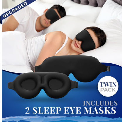 Sleep Mask [2 Pack] - Eye Mask for Sleeping - Ultra Lightweight for Side Sleepers, Contoured, 100% Blackout Sleeping Masks for Women and Men, Blindfold and Eye Covers - S1 Black