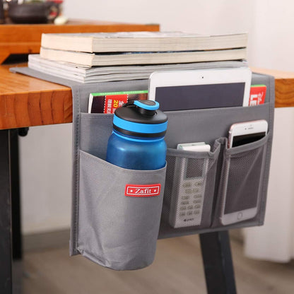 Zafit 5 Pockets Bedside Caddy, Bedside Storage Organizer for Water Bottles, Magazines, Phone, Glasses (5 Pockets-Grey)