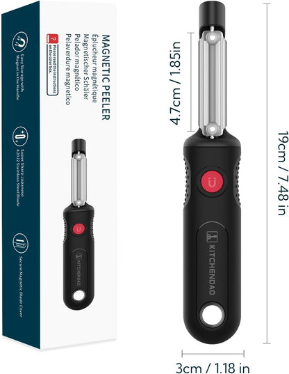 KITCHENDAO Magnetic Vegetable Peeler with Durable Japanese Stainless Steel Sharp Dual Blade, Large Non-Slip Handle with Potato Eye Remover, Magnetic Safety Cover, Dishwasher Safe Kitchen Fruit Peeler