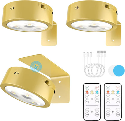 3 Pack Picture Lights for Wall, Rechargeable Battery Operated wall lights, Picture Frame lights with 3 Lighting Modes, Wireless Magnetic Painting Light with Remote Control Timer (White, 3 Pack)