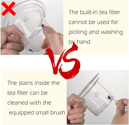 WHJY Glass Teapot with Infuser for Loose Tea, Small Clear Magic Tea Kettle for Stove Top, Clear Japanese Tea Kettle with Wooden Handle Kyusu Teapot - 17oz