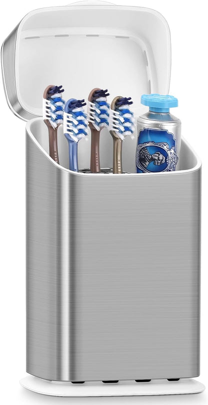 GFWARE Electric Toothbrush Holder with Cover, Ventilated & Drainage, Silver | Detachable 5 Slots Bathroom Organizer for Toothbrush & Toothpaste, Waterproof & Dustproof, Electric Toothbrushes Under 10 In
