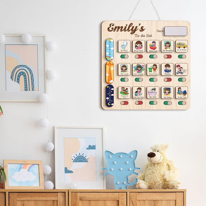 Daily Routine Chart for Kids, Visual Schedule, Routine Chart for Toddlers 3-5, Morning Bedtime Routine Chart for Toddlers, Wooden Chore Chart for Kids
