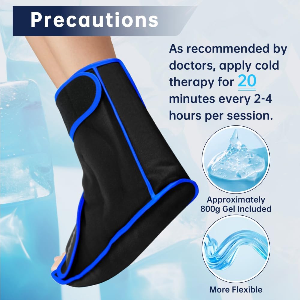 Ankle Ice Pack Wrap for Heel Foot Swelling Pain Relief, Reusable Large Hot Cold Gel Pack for Sprain, Achilles Tendonitis, Arthritis, Plantar Fasciitis, Post-Surgery, Sports Injury (Black,1pcs)