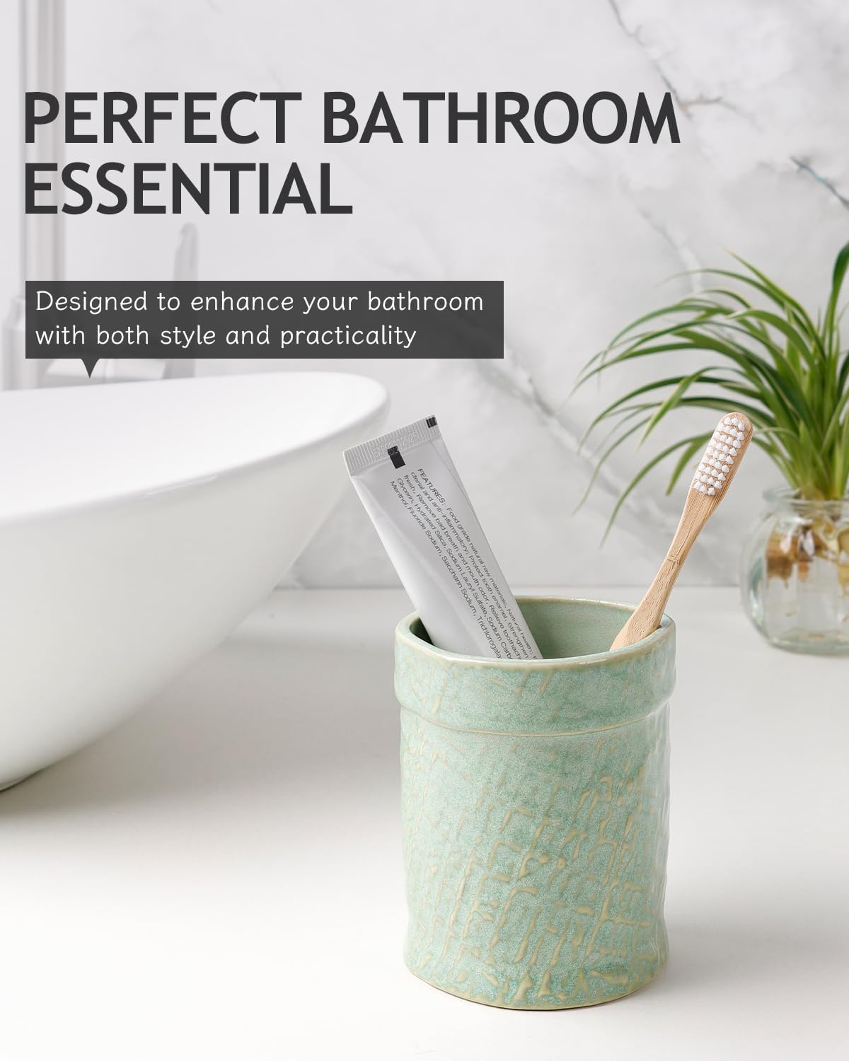 Toothbrush Holder, Tooth Brush Holder for Bathroom - Ceramic Toothbrush Cup White Toothbrush Holders Countertop, Makeup Brush Holder Pen Holder, 3.62" x 3.62" x 3.93", ANTIS'S HOME