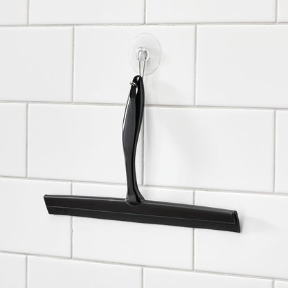 iDesign Zia Metal and Plastic Bathroom Squeegee for Shower, Glass Doors, Floors, Mirrors, with Suction Hook Holder , 12 Inches, Clear and Stainless Steel | Wall Hook Included