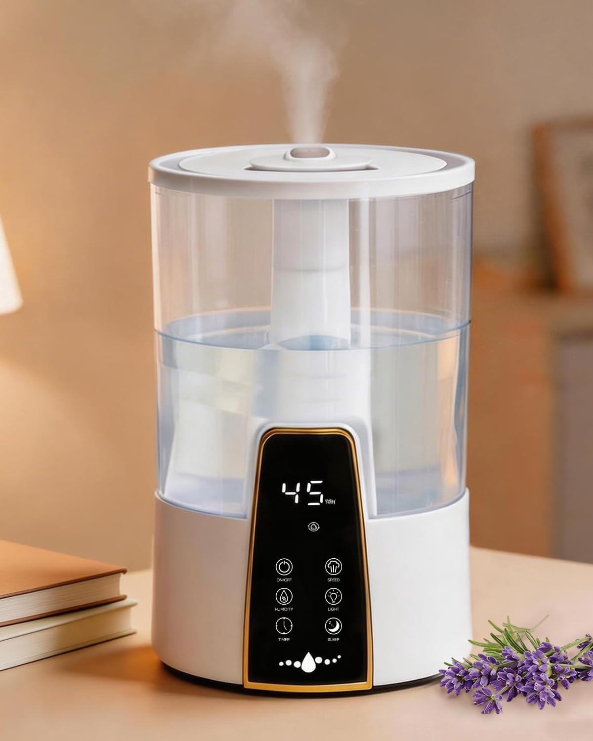 YOKEKON Humidifiers for Bedroom,1.06Gal(4L) Dishwasher Safe Design Easy to Clean,Top Fill,Night Light,Aroma Diffuser,Humidity Control,12H Timer,Sleep Mode,3 Level Mist,360° Nozzle,Home,Nursery,Black