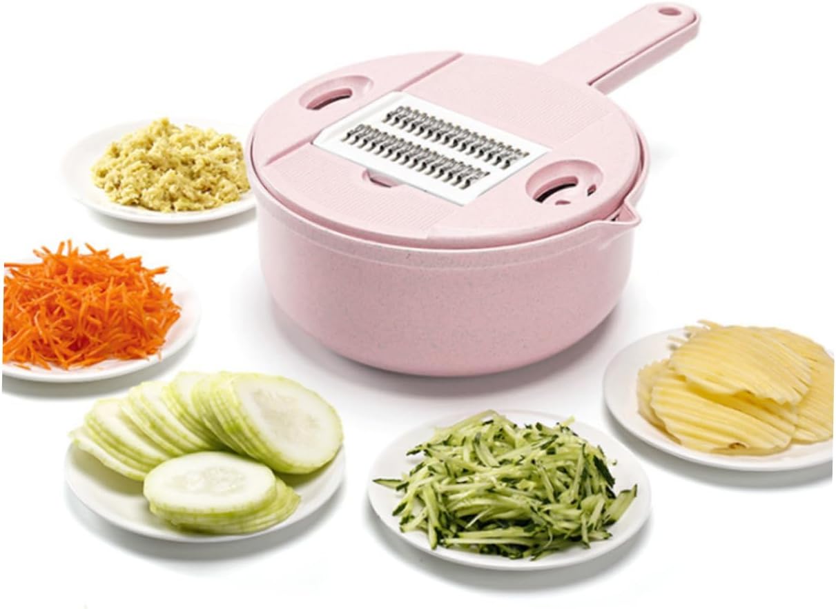 COLLBATH 1Set Wheat Straw Vegetable Slicer Grater Multifunctional Food Cutter with Molded Finger Guard for Safe Use in Kitchen Manual Veggie Chopper Cheese Grater Nordic Powder