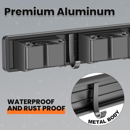 Broom Holder Wall Mount, Mop and Broom Hanger Wall Mount for Organizing and Storing Items in Household Kitchens, Gardens, Laundries (4 Racks & 3 Hooks, Grey)