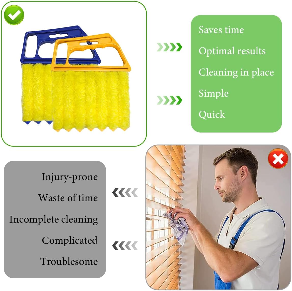DXNQ 2 PCS Blind Cleaner Duster Tool, Window Venetian Hand-held 7 Finger Dusting Cleaner Brush, Blinds Cleaning Brush Tool for Window Shutters Air Conditioner, Car Accessories (Blue+Green)