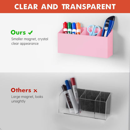 Magnetic Dry Erase Marker Holder for Whiteboard, Fridge, Classroom | Acrylic Magnet Pen Holder for Office, Refrigerator, Whiteboard Maker Holder for Teacher, Locker Organizer Accessories(Clear)
