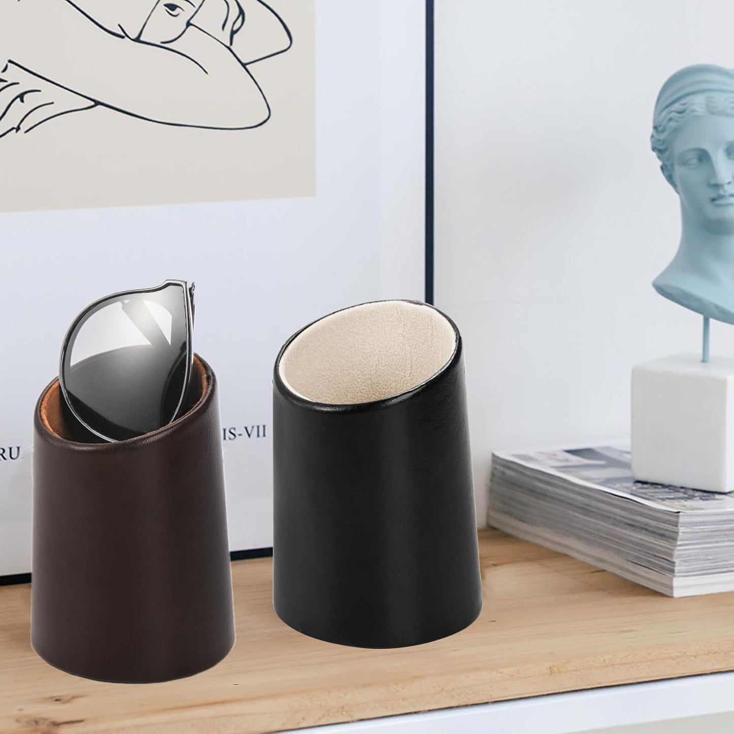ZOOFOX 4 Pack Eyeglass Holder Stand, PU Leather Stand Case for Eyewear, Reading Glasses, Desk, Nightstand
