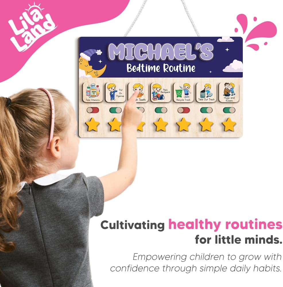 Wooden Chore Chart for Kids, Wooden Daily Routine Chart for Kids, Visual Schedule for Kids, Chore Reward Chart, Bedtime Morning Routine Chart for Toddlers