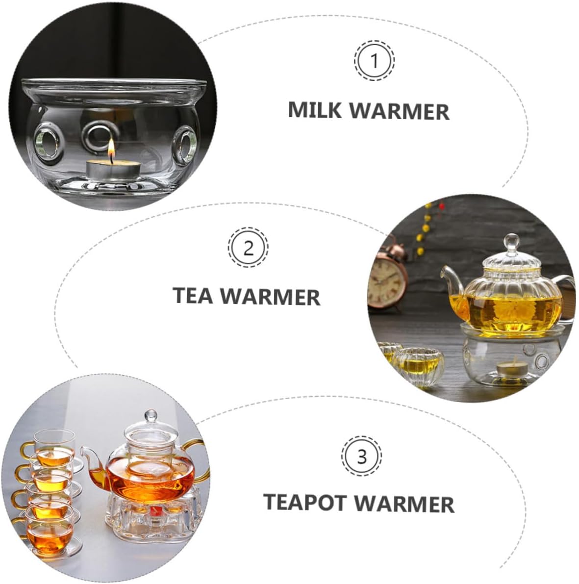 2pcs Glass Teapot Warmer High Borosilicate Tea Heating Pot Stands Without Candle for Home Office Tea House Coffee Shop Decor