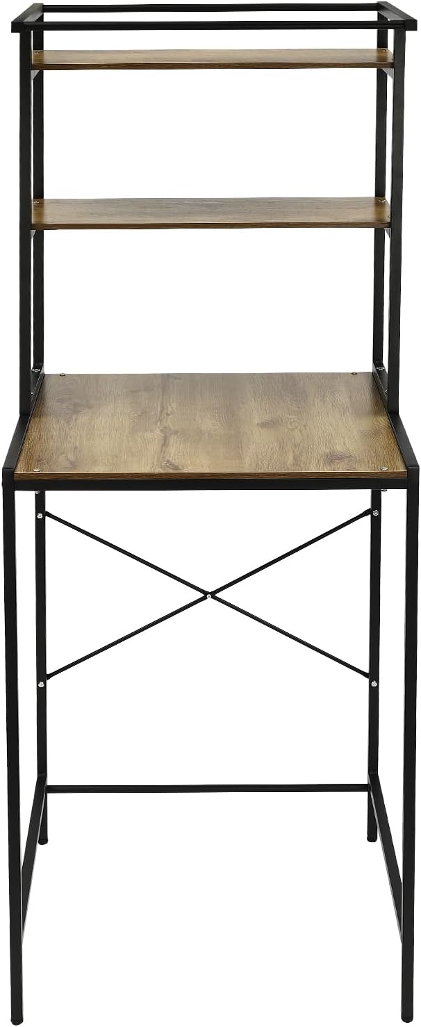 Over Washer and Dryer Storage Shelf Portable Organizer Rack Space Saver Standing Rack with Adjustable Feet for Bathroom Laundry Room (Black+Oak)