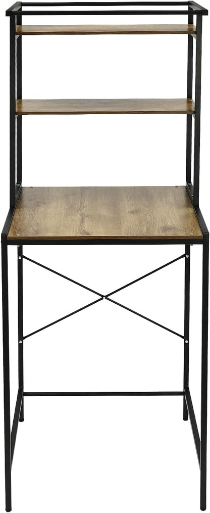 Over Washer and Dryer Storage Shelf Portable Organizer Rack Space Saver Standing Rack with Adjustable Feet for Bathroom Laundry Room (Black+Oak)