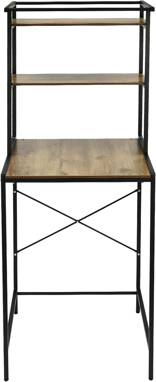 Over Washer and Dryer Storage Shelf Portable Organizer Rack Space Saver Standing Rack with Adjustable Feet for Bathroom Laundry Room (Black+Oak)