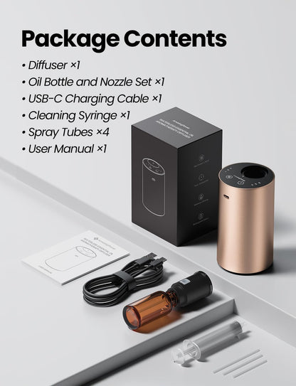 Waterless Essential Oil Diffuser, Rechargeable Scent Diffusers with 3 Mist Levels & Timers, Portable Aromatherapy Diffuser for Home Car Room Studio Office, Black Metal