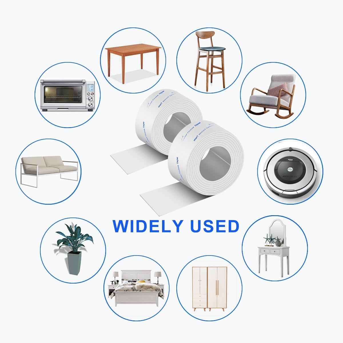 Felt Strips with Adhesive Backing, Felt Tape with Adhesive Backing, Felt Furniture Strips 2 Pack Roll 1/2x 60 Inches Black, Felt Strips for Furniture