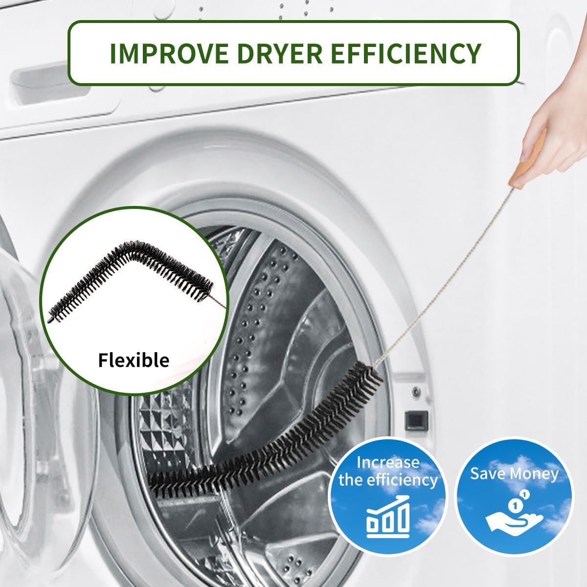 Dryer Vent Cleaner Kit, Refrigerator Coil Brush & Crevice Cleaning Brush | 30 Inch Long Dryer Lint Brush, Washing Machine Cleaning Tools for Household Cleaning, Dryer Trap & Filter