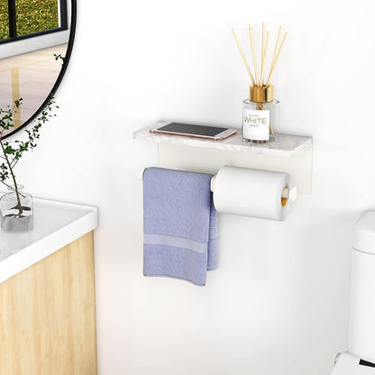Gypie Marble Toilet Paper Holder with Shelf, Wall Mounted Matte Black | Stainless Steel Tissue Roll Paper Holder Dispenser for Bathroom Washroom