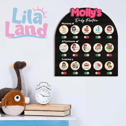 Wooden Daily Routine for Kids, Chore Chart for Toddler, Daily Responsibilities for Kids, Visual Schedule, Morning Bedtime Routine for Girls