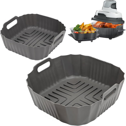 YQL 2PCS Silicone Air Fryer Liners for Ninja Crispi FN101 Air Fryer, Non-Stick Reusable Accessories Basket for Portable Glass Air Fryer, Big Liner for 4 QT Container & Small Liner for 6 Cups Container