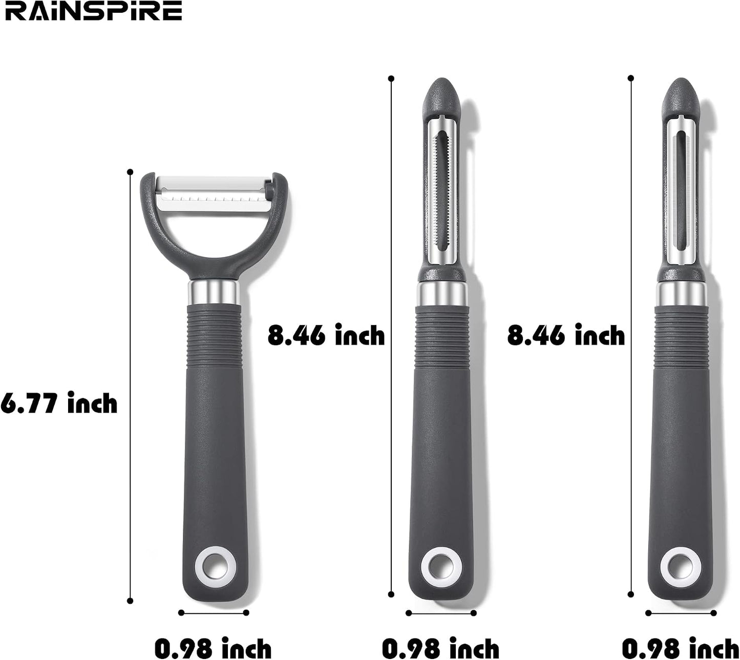 Rainspire 3-Piece Peeler Set, Premium Swivel Vegetable Peeler, Kitchen Gadgets Apple Peeler Potato Peeler Veggie Peeler Fruit Peeler, Dishwasher Safe Kitchen Accessories, Grey