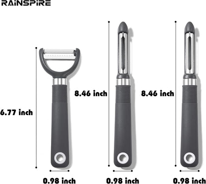 Rainspire 3-Piece Peeler Set, Premium Swivel Vegetable Peeler, Kitchen Gadgets Apple Peeler Potato Peeler Veggie Peeler Fruit Peeler, Dishwasher Safe Kitchen Accessories, Grey