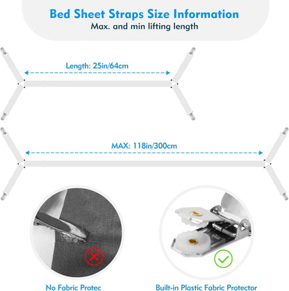 Bed Sheet Straps, 2Pcs Elastic Adjustable Bed Sheet Holder Straps, Fitted Sheet Straps to Hold Sheets in Place with Metal Clips, Sheet Holders for Mattress Cover, Sheet, Sofa Cushion (Black)