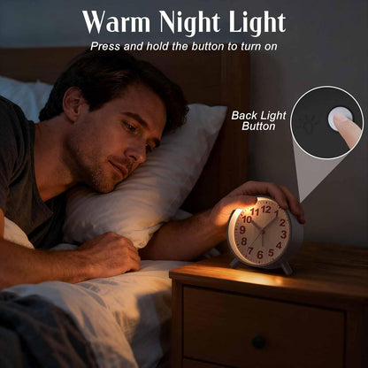 Analog Alarm Clock Night Ligh Battery Operated for Bedroom