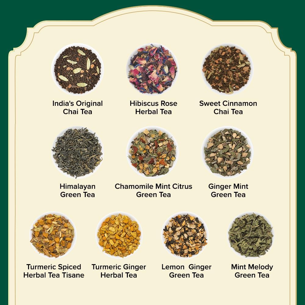 VAHDAM, Assorted Herbal Tea Sampler (18 Tea Bags, 9 Flavors) Caffeine-Free, Non-GMO | Double Infusion, Individually Enveloped Tea Bags | Herbal Tea Assortmen