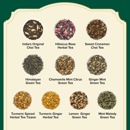 VAHDAM, Assorted Herbal Tea Sampler (18 Tea Bags, 9 Flavors) Caffeine-Free, Non-GMO | Double Infusion, Individually Enveloped Tea Bags | Herbal Tea Assortmen