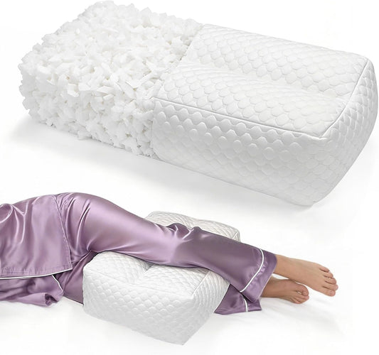 Shredded Memory Foam Knee Pillow for Side Sleepers, Supportive Leg Pillow for Side Sleeping, Relieve Hip Back & Leg Pain, White