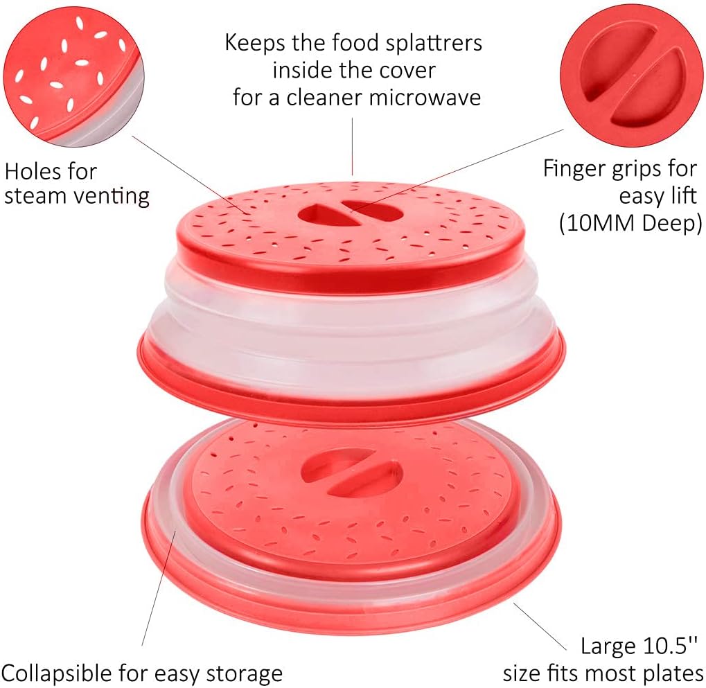 Microwave Splatter Cover Collapsible Microwave Cover for Food 10.5 inch | Easy Grip Handle, Fruit Drainer, BPA-Free, Dishwasher Safe, Grey